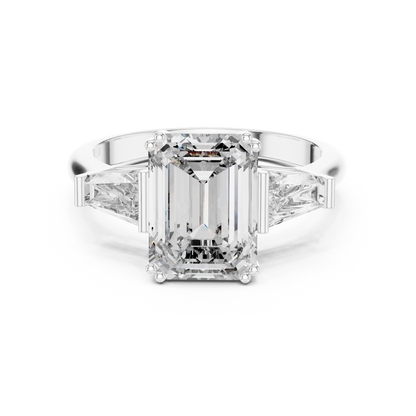 Three Stone Emerald Cut Lab-Grown Diamond  Ring in 14K Rose Gold