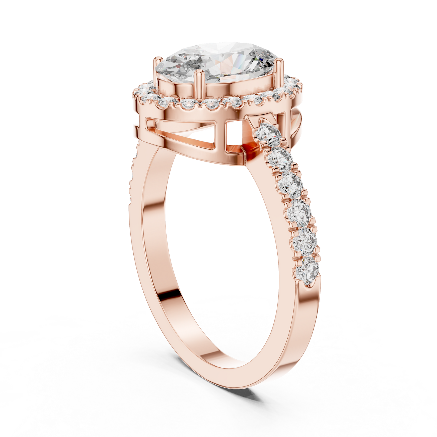 Oval Halo Lab-Grown Diamond Engagement Ring with Pavé Band in 14K Yellow Gold