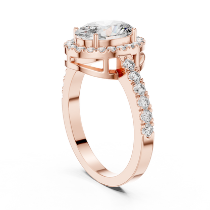 Oval Halo Lab-Grown Diamond Engagement Ring with Pavé Band in 14K Yellow Gold