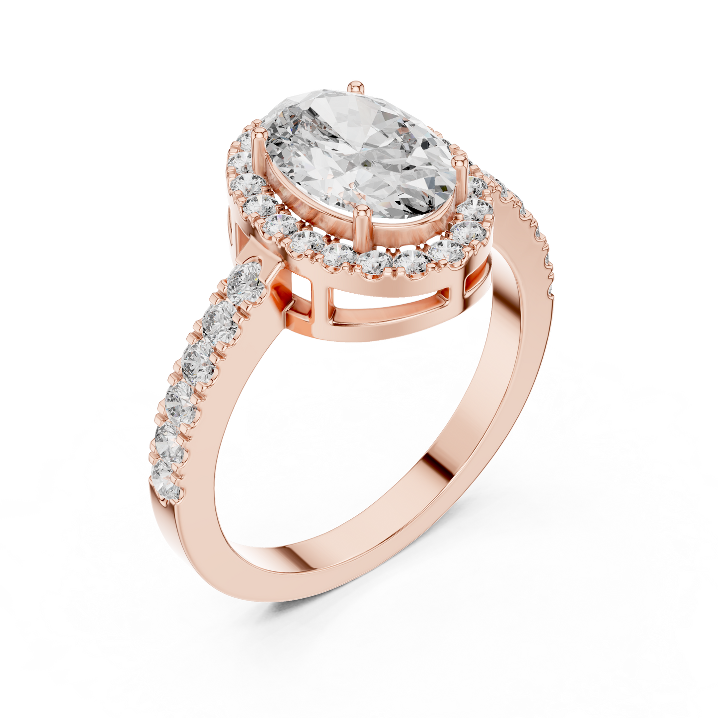 Oval Halo Lab-Grown Diamond Engagement Ring with Pavé Band in 14K Yellow Gold