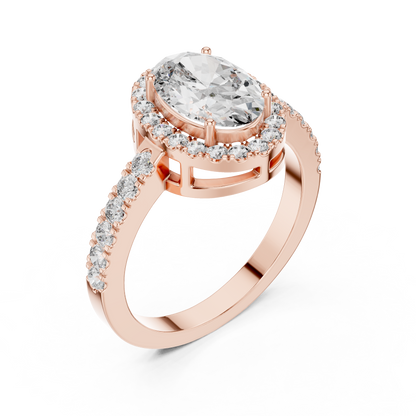 Oval Halo Lab-Grown Diamond Engagement Ring with Pavé Band in 14K Yellow Gold