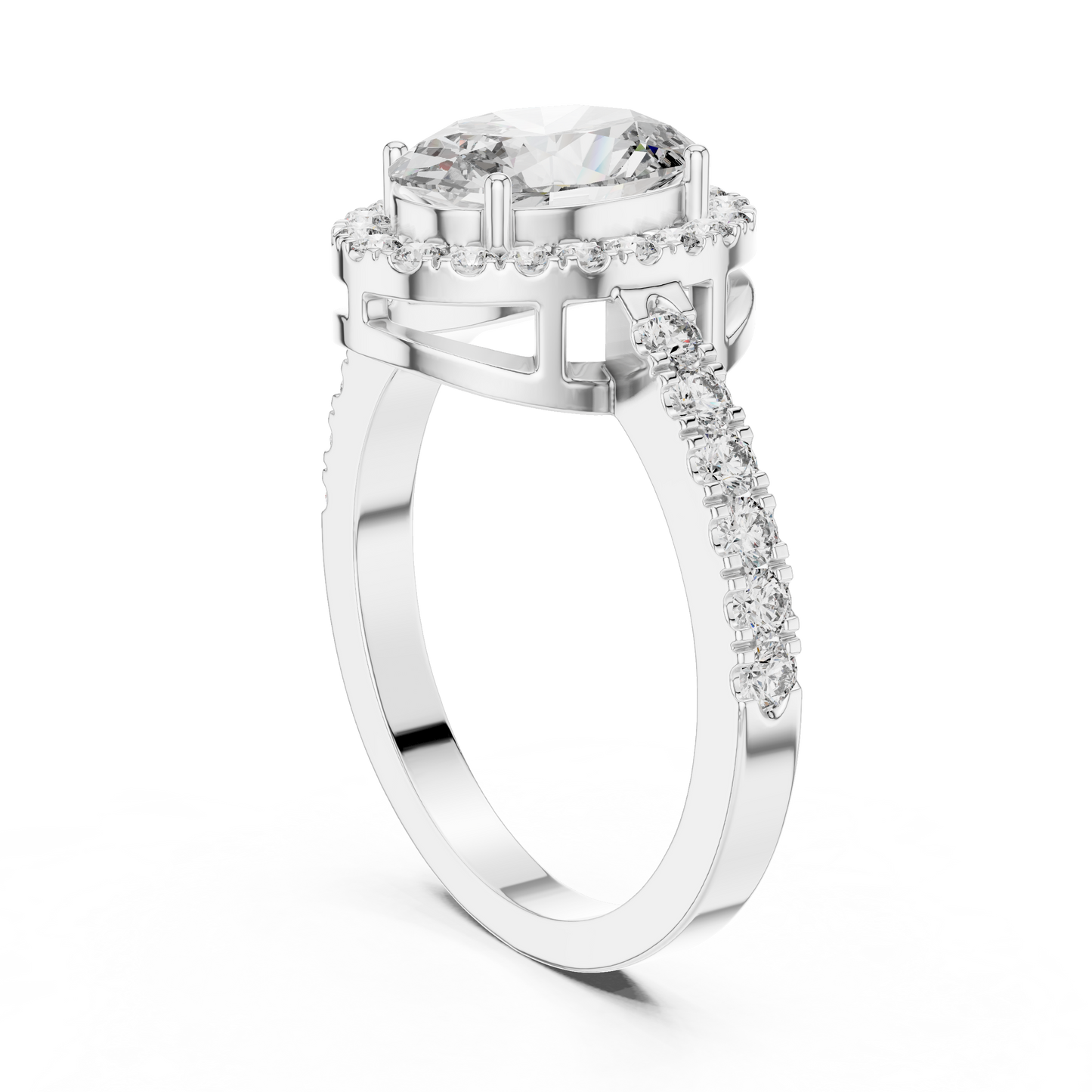 Oval Halo Lab-Grown Diamond Engagement Ring with Pavé Band in 14K Yellow Gold