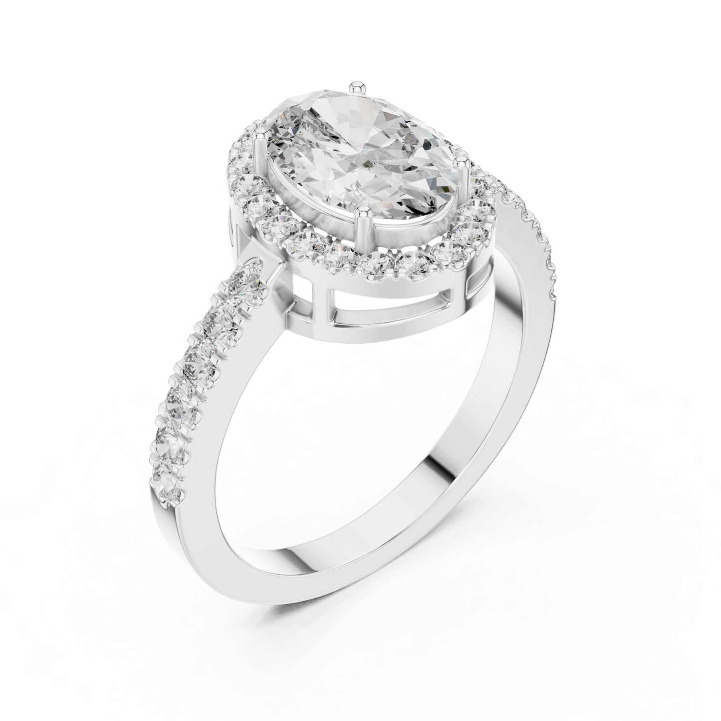 Oval Halo Lab-Grown Diamond Engagement Ring with Pavé Band in 14K Yellow Gold