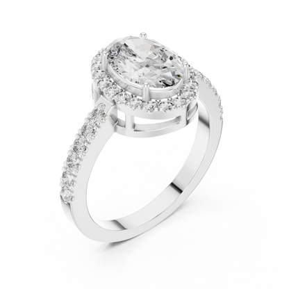 Oval Halo Lab-Grown Diamond Engagement Ring with Pavé Band in 14K Yellow Gold