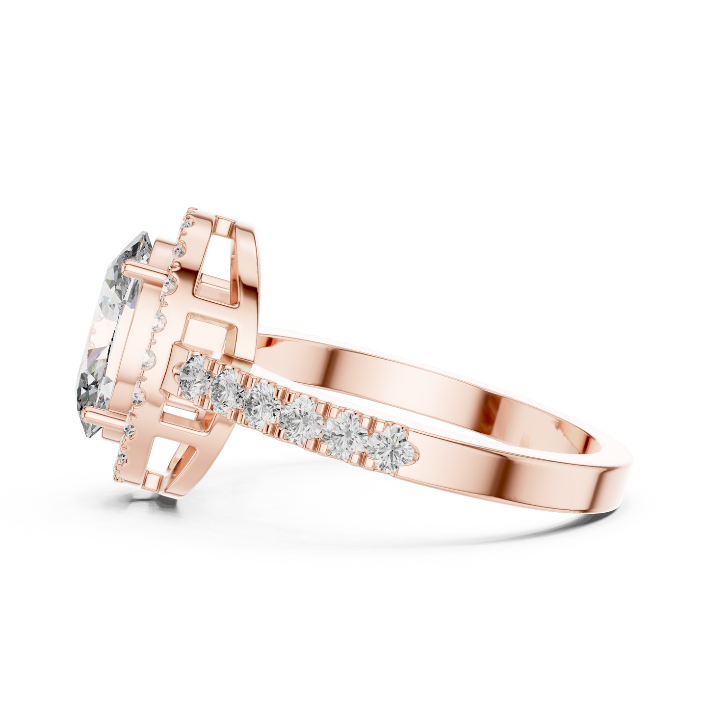 Oval Halo Lab-Grown Diamond Engagement Ring with Pavé Band in 14K Yellow Gold