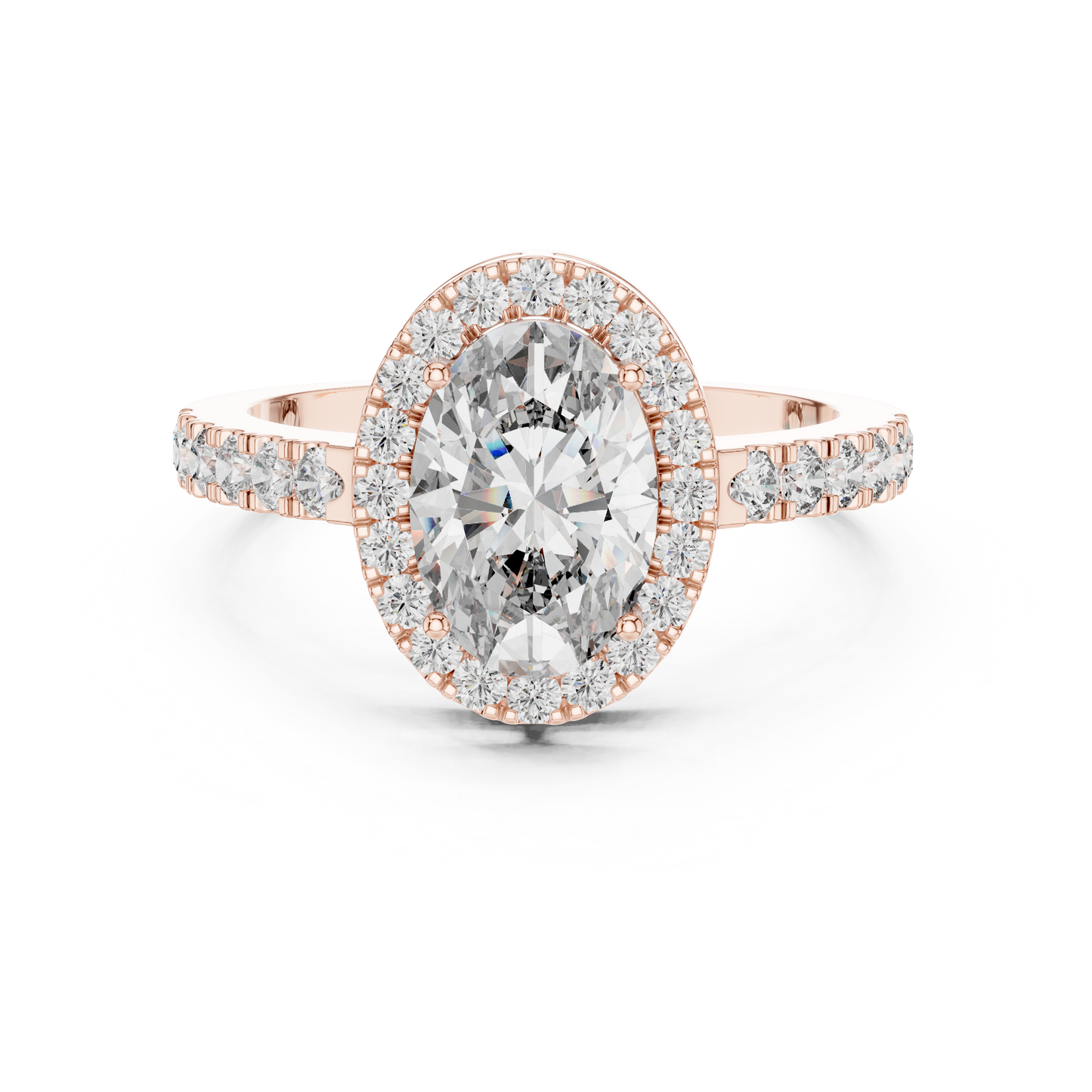 Oval Halo Lab-Grown Diamond Engagement Ring with Pavé Band in 14K Yellow Gold