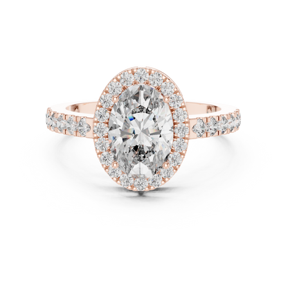 Oval Halo Lab-Grown Diamond Engagement Ring with Pavé Band in 14K Yellow Gold