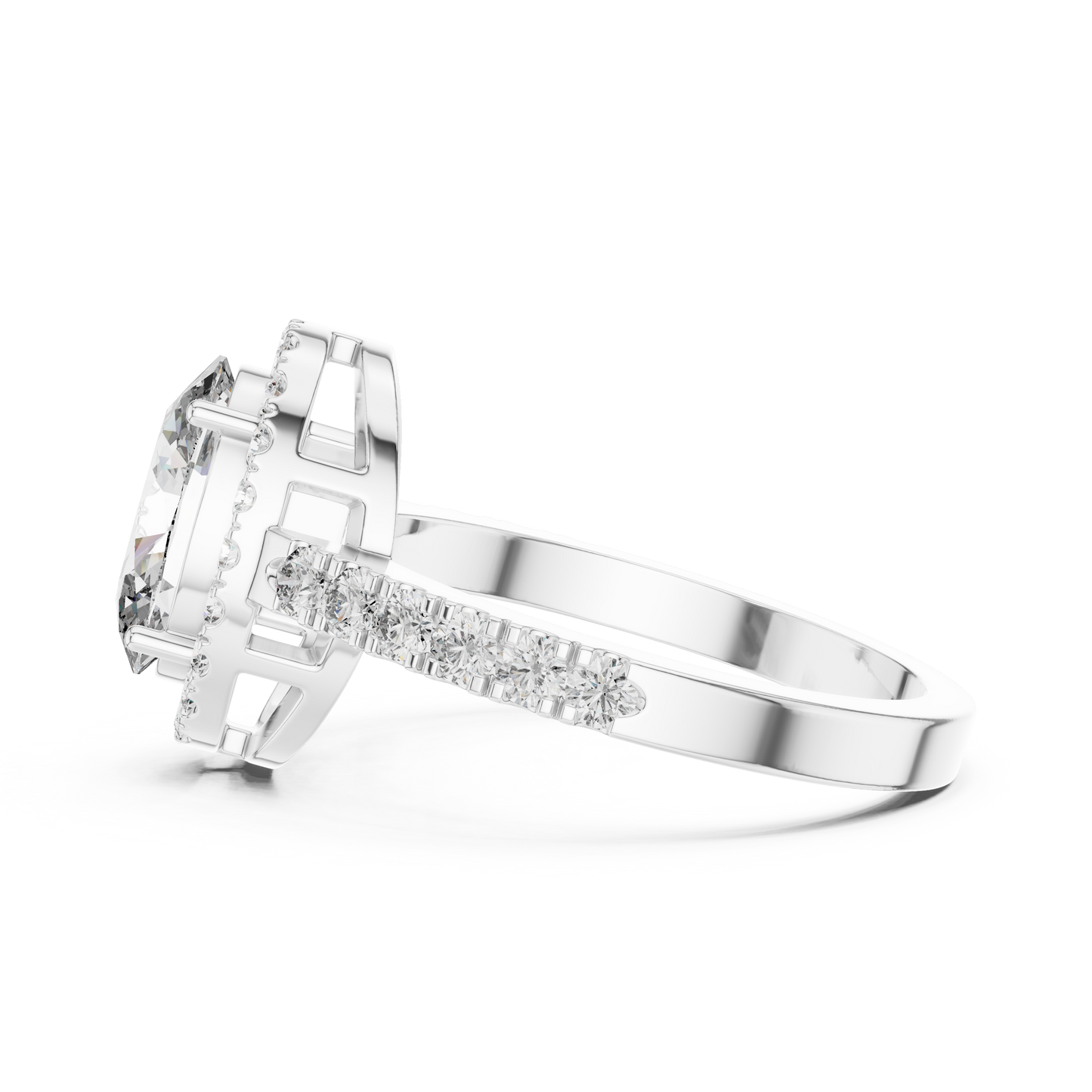 Oval Halo Lab-Grown Diamond Engagement Ring with Pavé Band in 14K Yellow Gold