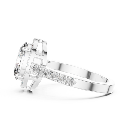 Oval Halo Lab-Grown Diamond Engagement Ring with Pavé Band in 14K Yellow Gold