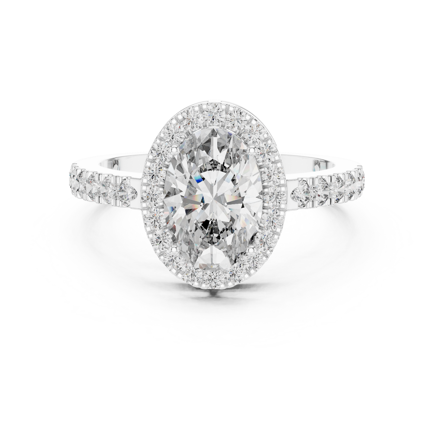 Oval Halo Lab-Grown Diamond Engagement Ring with Pavé Band in 14K Yellow Gold