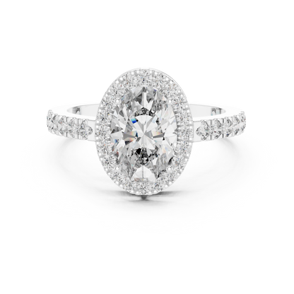 Oval Halo Lab-Grown Diamond Engagement Ring with Pavé Band in 14K Yellow Gold