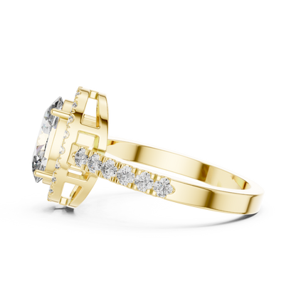 Oval Halo Lab-Grown Diamond Engagement Ring with Pavé Band in 14K Yellow Gold