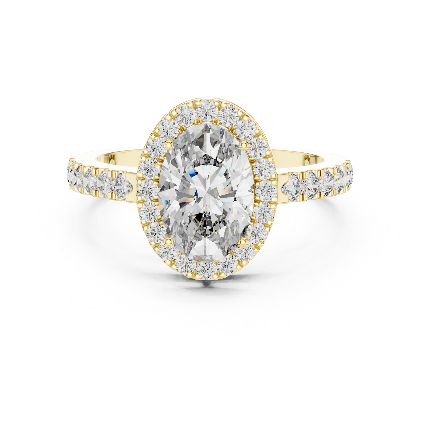 Oval Halo Lab-Grown Diamond Engagement Ring with Pavé Band in 14K Yellow Gold