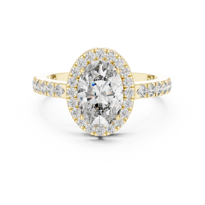 Oval Halo Lab-Grown Diamond Engagement Ring with Pavé Band in 14K Yellow Gold