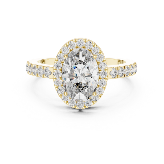 Oval Halo Lab-Grown Diamond Engagement Ring with Pavé Band in 14K Yellow Gold