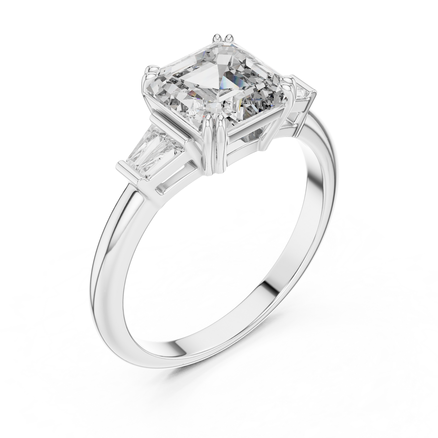Three Stone Princess Cut Lab-Grown Diamond Ring in 14K White Gold