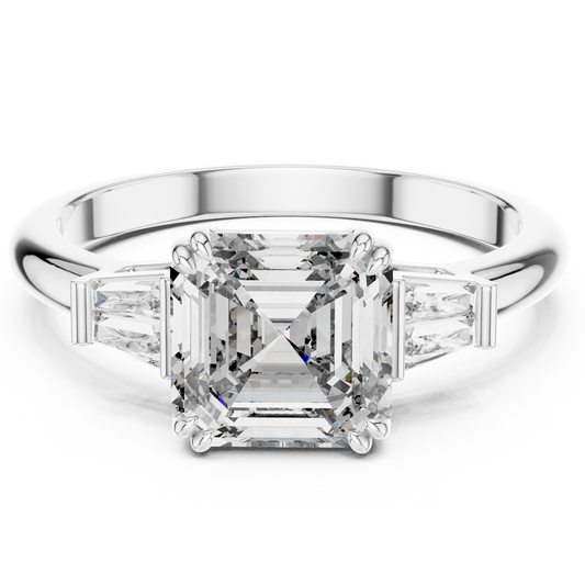 Three Stone Princess Cut Lab-Grown Diamond Ring in 14K White Gold