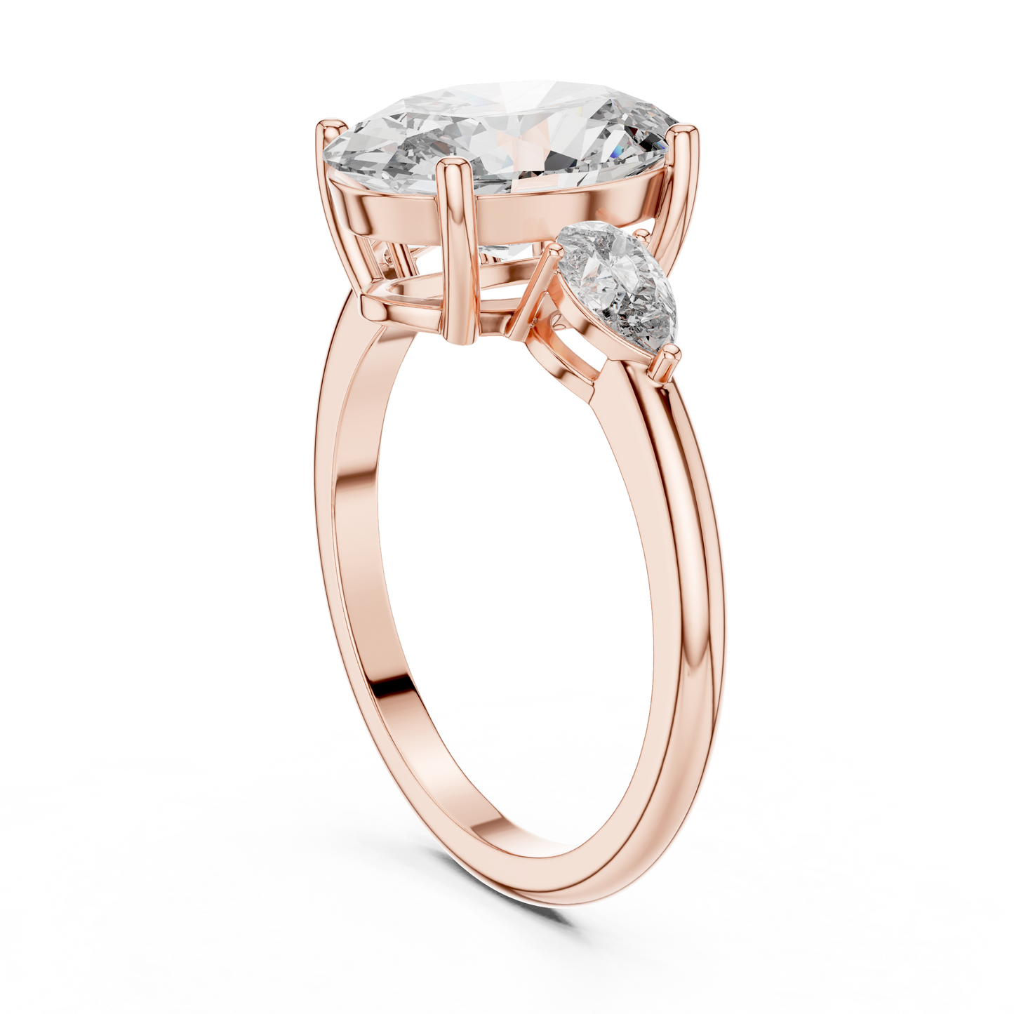 Oval Cut Lab-Grown Diamond Three Stone Ring with Pear Side Stones