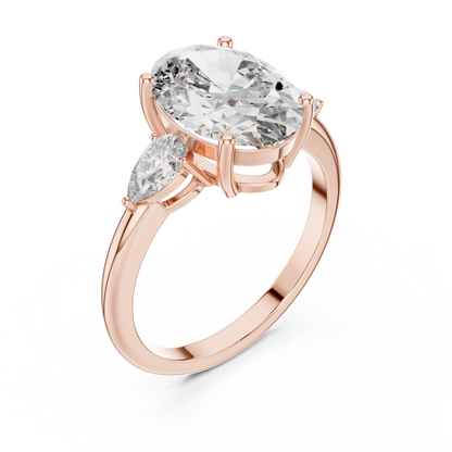 Oval Cut Lab-Grown Diamond Three Stone Ring with Pear Side Stones