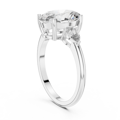 Oval Cut Lab-Grown Diamond Three Stone Ring with Pear Side Stones