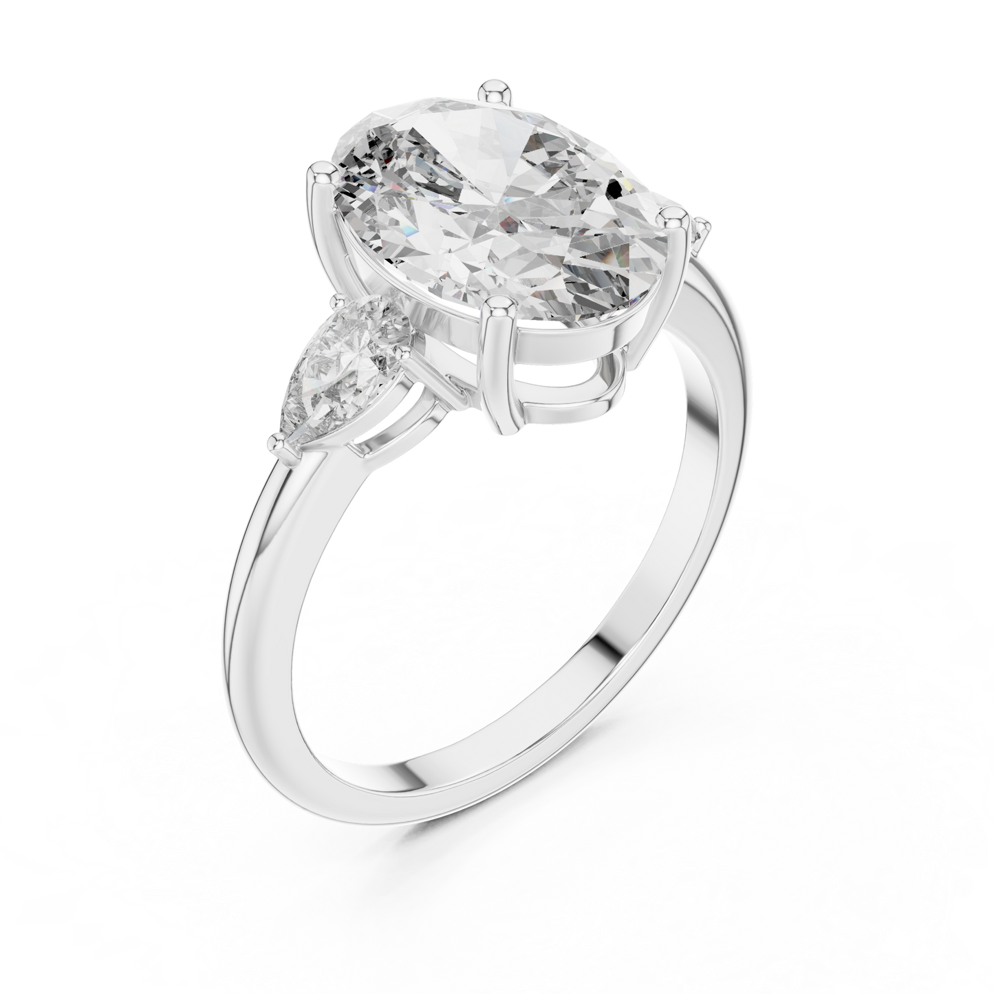 Oval Cut Lab-Grown Diamond Three Stone Ring with Pear Side Stones