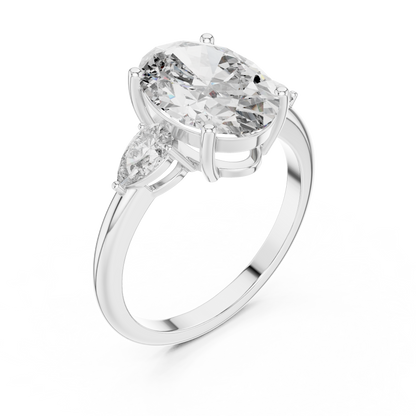 Oval Cut Lab-Grown Diamond Three Stone Ring with Pear Side Stones