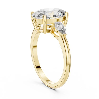 Oval Cut Lab-Grown Diamond Three Stone Ring with Pear Side Stones