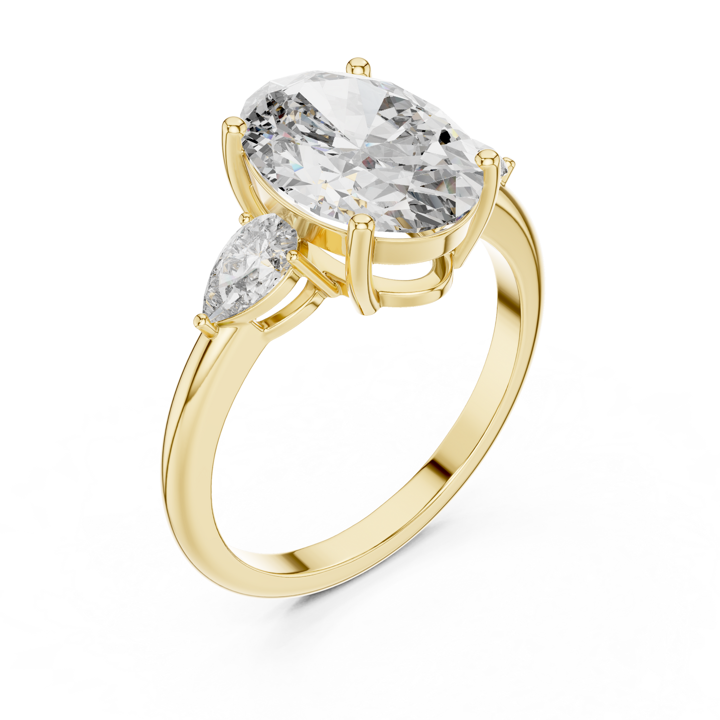 Oval Cut Lab-Grown Diamond Three Stone Ring with Pear Side Stones