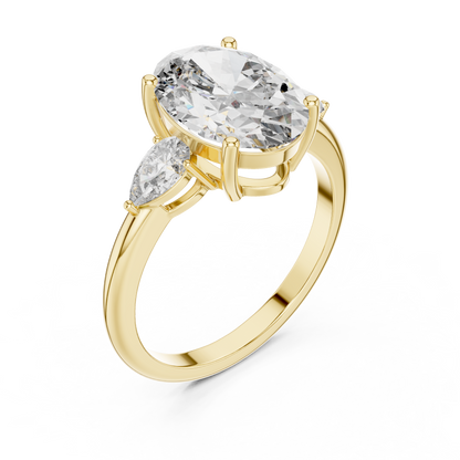 Oval Cut Lab-Grown Diamond Three Stone Ring with Pear Side Stones