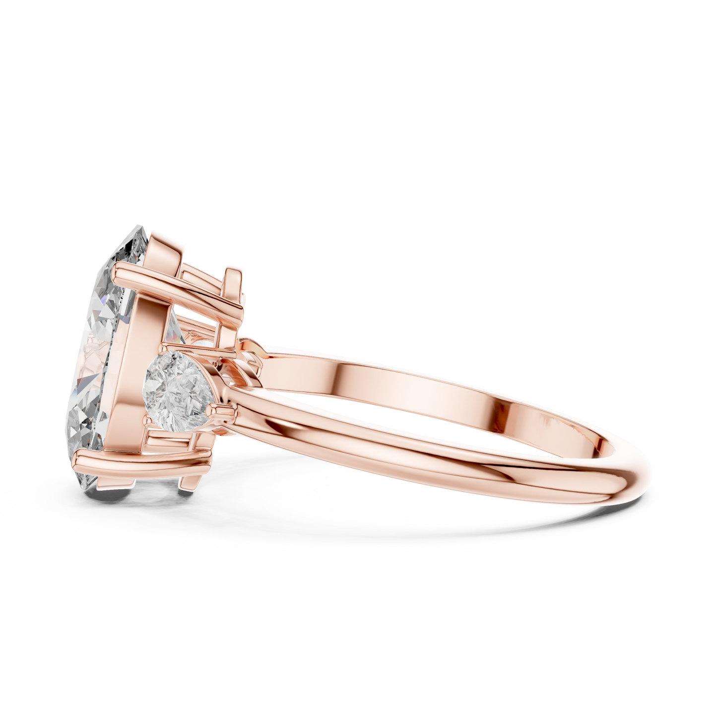 Oval Cut Lab-Grown Diamond Three Stone Ring with Pear Side Stones