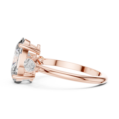 Oval Cut Lab-Grown Diamond Three Stone Ring with Pear Side Stones