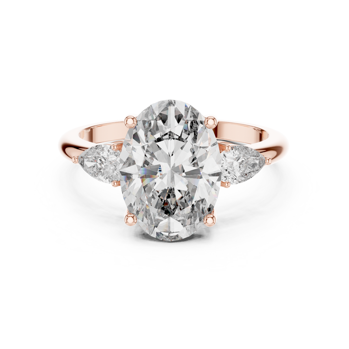 Oval Cut Lab-Grown Diamond Three Stone Ring with Pear Side Stones