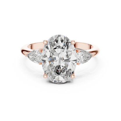 Oval Cut Lab-Grown Diamond Three Stone Ring with Pear Side Stones
