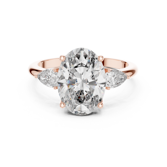 Oval Cut Lab-Grown Diamond Three Stone Ring with Pear Side Stones