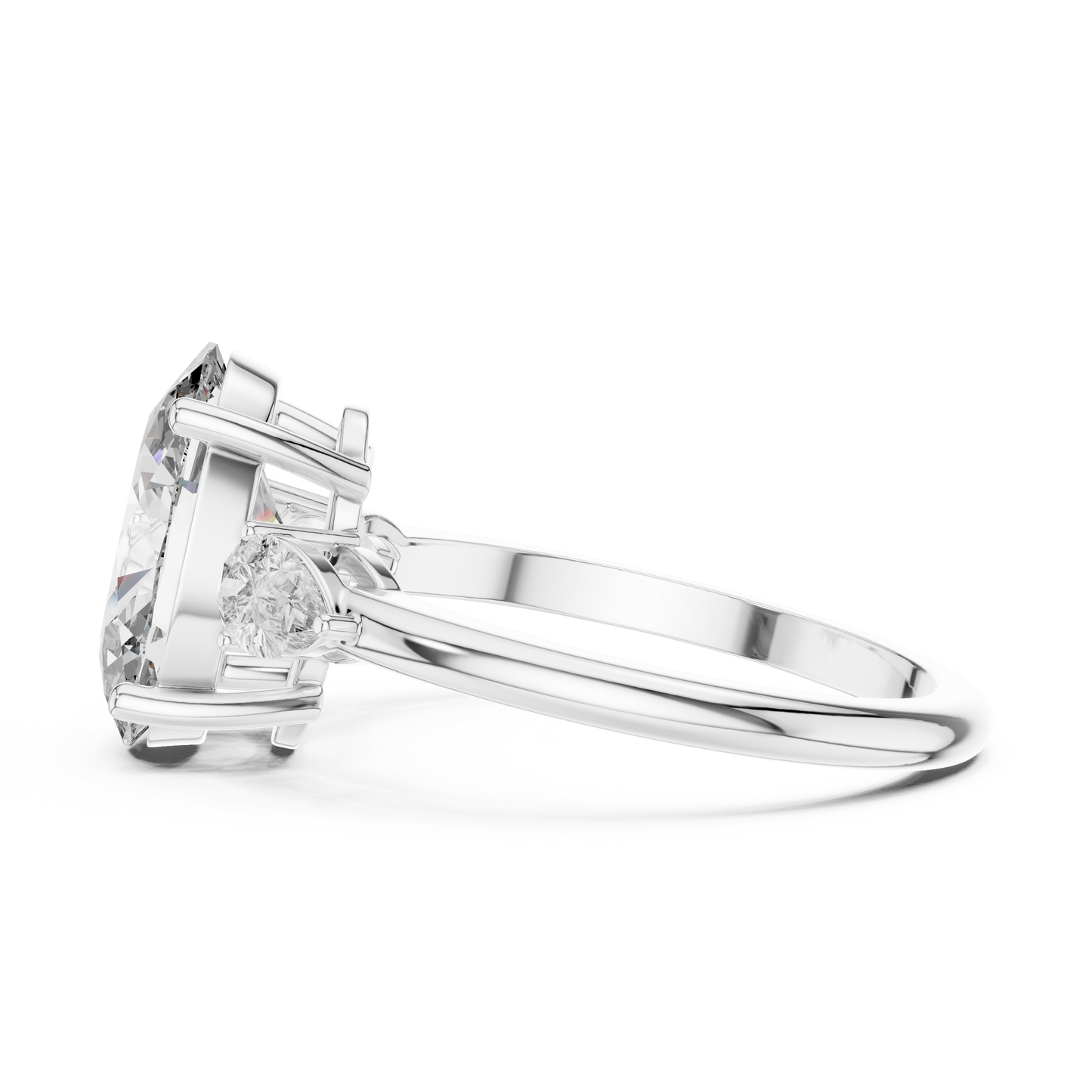 Oval Cut Lab-Grown Diamond Three Stone Ring with Pear Side Stones
