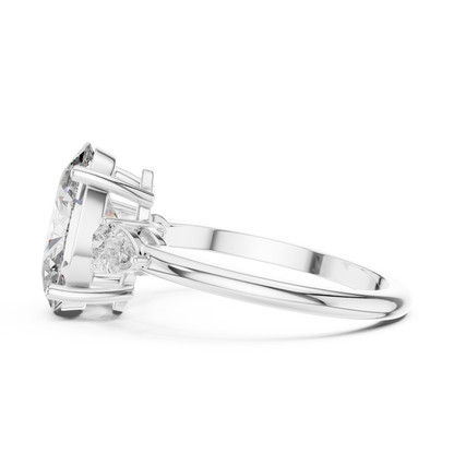 Oval Cut Lab-Grown Diamond Three Stone Ring with Pear Side Stones