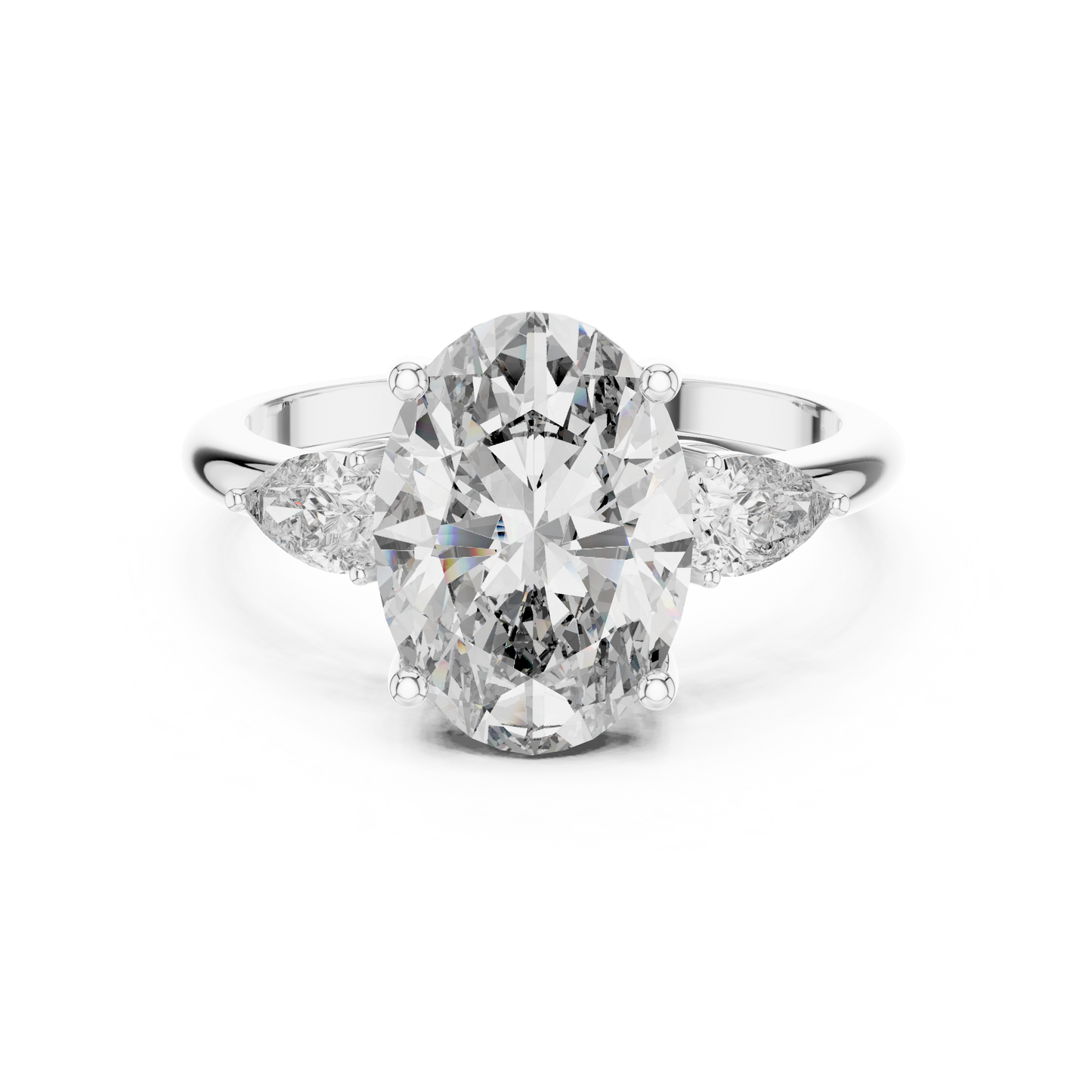Oval Cut Lab-Grown Diamond Three Stone Ring with Pear Side Stones