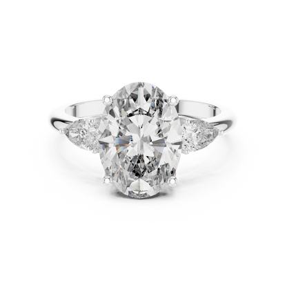 Oval Cut Lab-Grown Diamond Three Stone Ring with Pear Side Stones