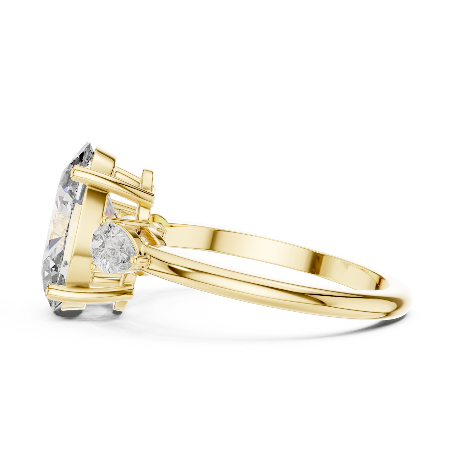 Oval Cut Lab-Grown Diamond Three Stone Ring with Pear Side Stones