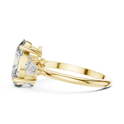Oval Cut Lab-Grown Diamond Three Stone Ring with Pear Side Stones
