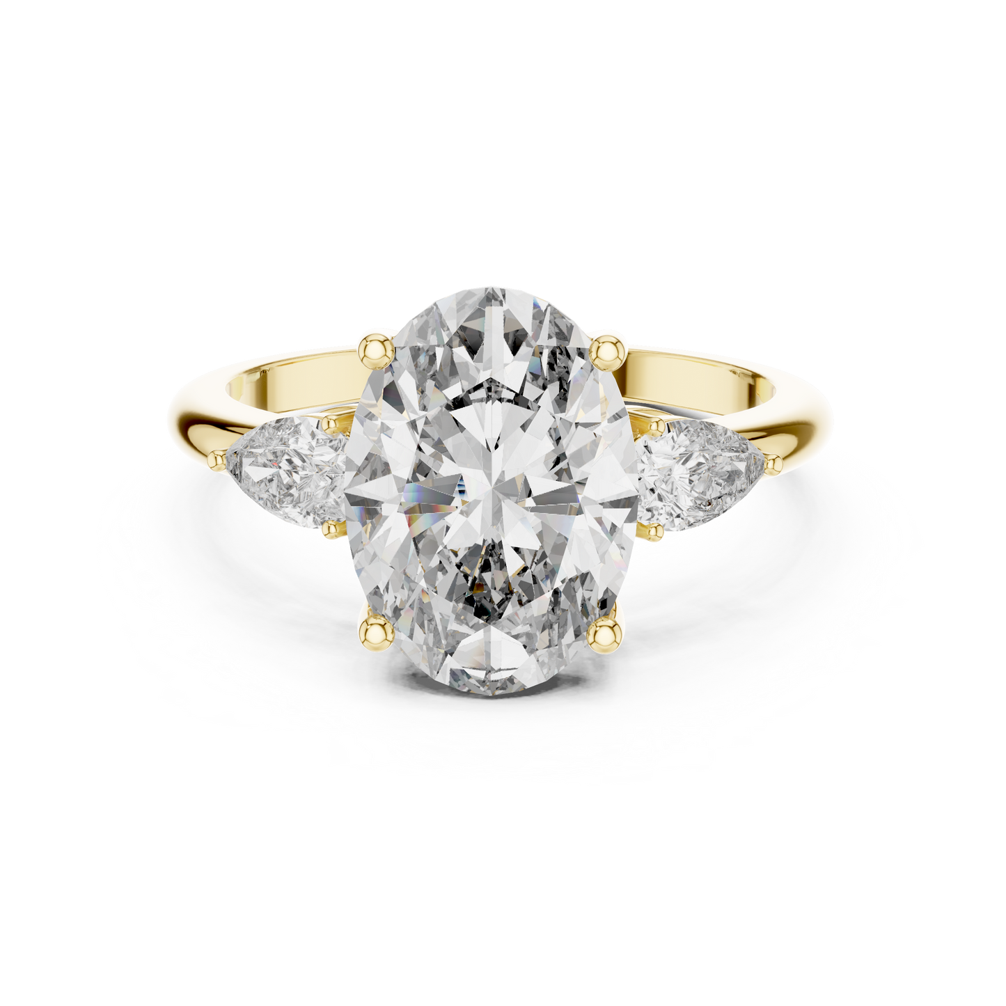 Oval Cut Lab-Grown Diamond Three Stone Ring with Pear Side Stones