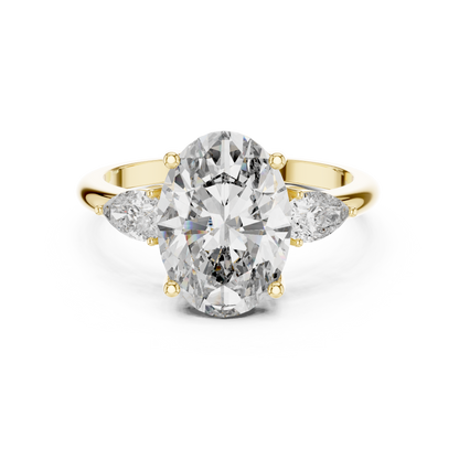 Oval Cut Lab-Grown Diamond Three Stone Ring with Pear Side Stones