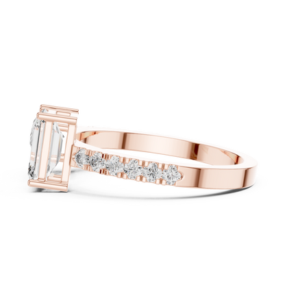 Toi et Moi Rose Gold Open Cuff Ring with Emerald & Pear Diamonds in Rose Gold