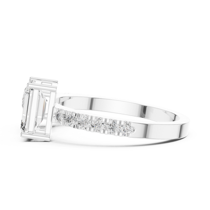Toi et Moi Rose Gold Open Cuff Ring with Emerald & Pear Diamonds in Rose Gold
