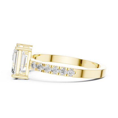 Toi et Moi Rose Gold Open Cuff Ring with Emerald & Pear Diamonds in Rose Gold