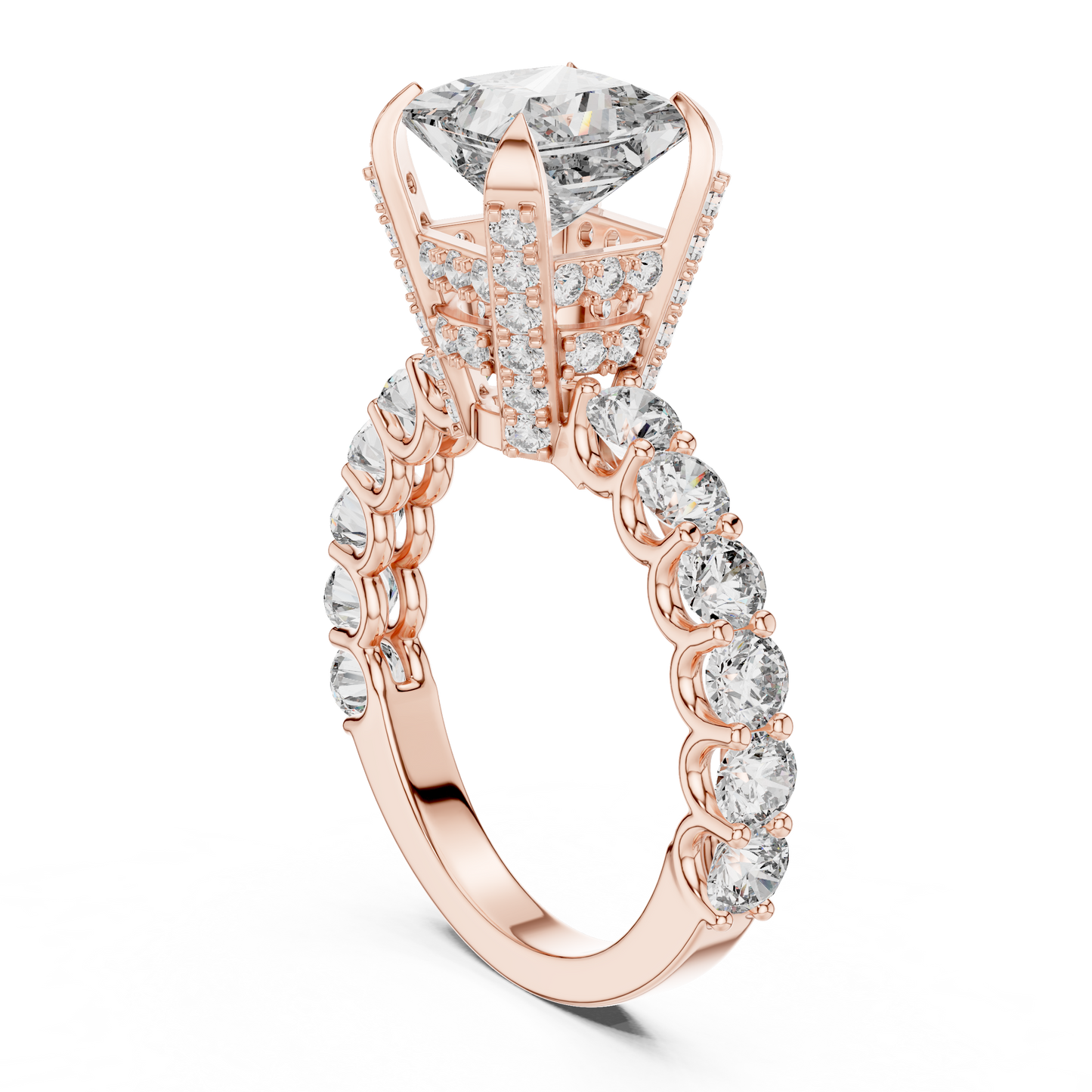 Princess Cut Cluster Diamond Engagement Ring in 14K Yellow Gold
