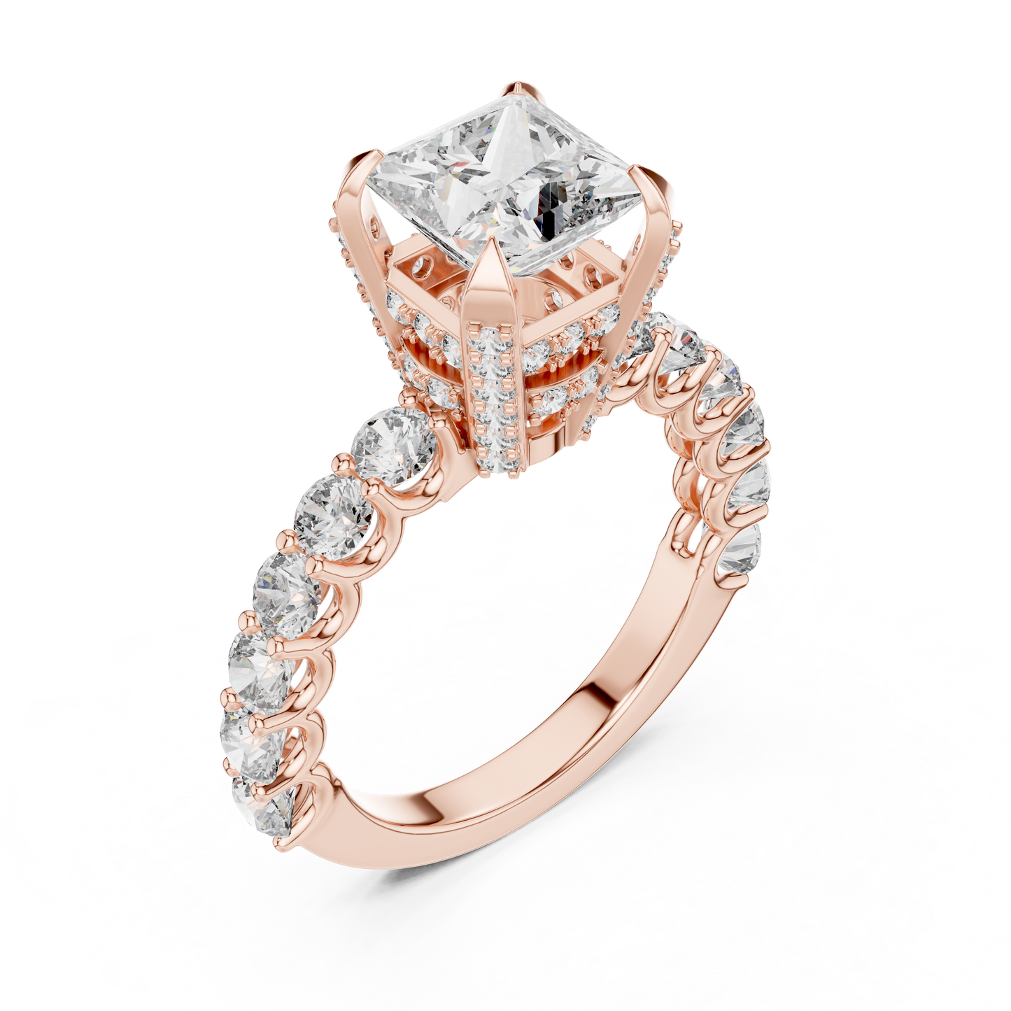 Princess Cut Cluster Diamond Engagement Ring in 14K Yellow Gold