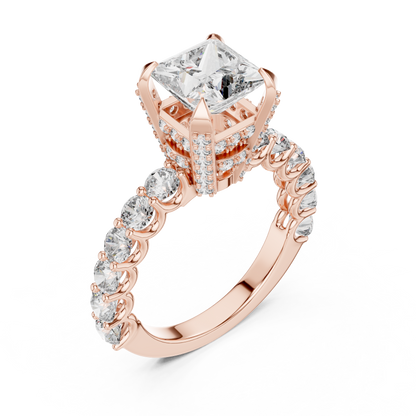Princess Cut Cluster Diamond Engagement Ring in 14K Yellow Gold