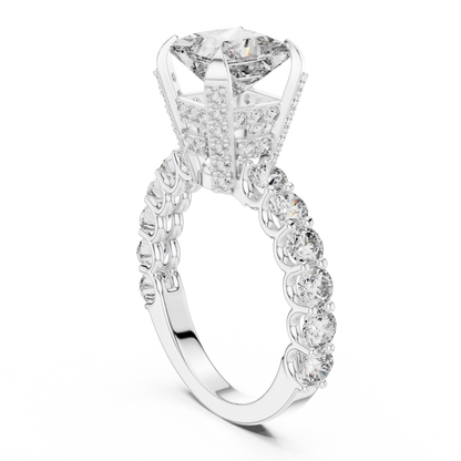 Princess Cut Cluster Diamond Engagement Ring in 14K Yellow Gold