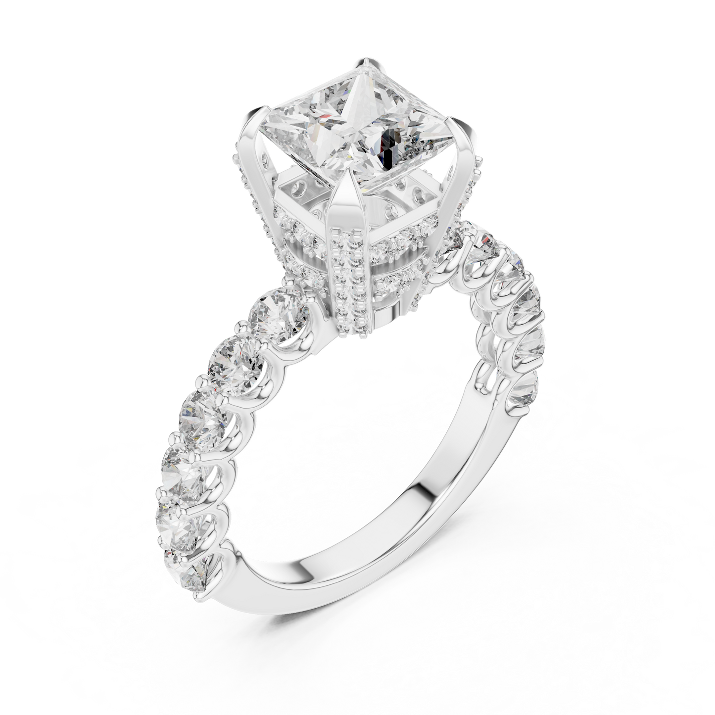 Princess Cut Cluster Diamond Engagement Ring in 14K Yellow Gold